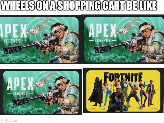 I know this is gonna get a bunch of 7 year olds angry | WHEELS ON A SHOPPING CART BE LIKE | image tagged in blank white template | made w/ Imgflip meme maker