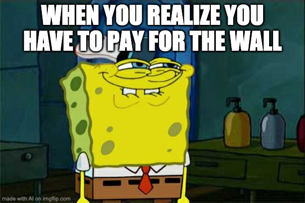 Don't You Squidward Meme | WHEN YOU REALIZE YOU HAVE TO PAY FOR THE WALL | image tagged in memes,don't you squidward,ai meme | made w/ Imgflip meme maker