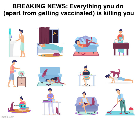 Breaking News | BREAKING NEWS: Everything you do 
(apart from getting vaccinated) is killing you | made w/ Imgflip meme maker