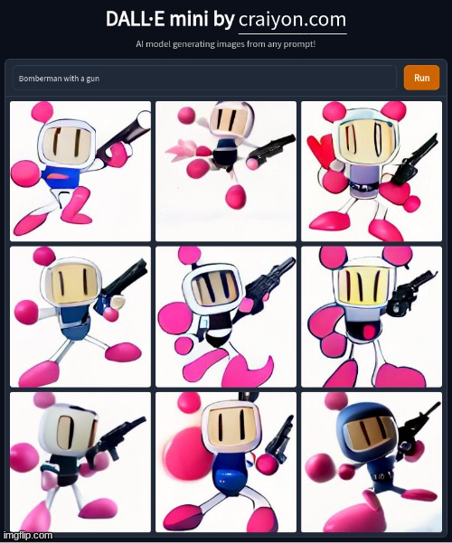 Bomberman but instead of bombs, it's guns | image tagged in bomberman,guns,gun,dall e | made w/ Imgflip meme maker