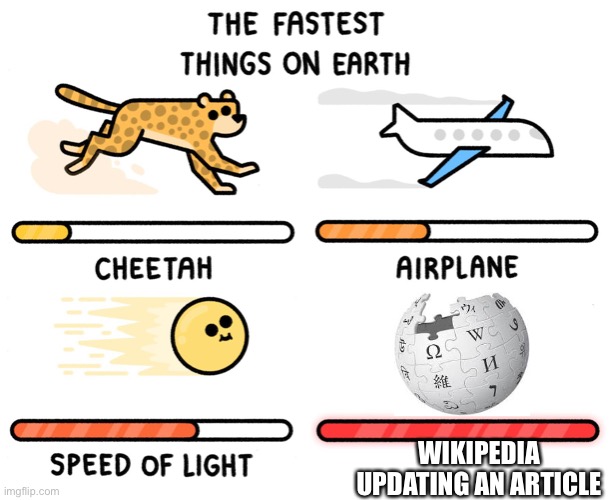 Fastest thing on earth | WIKIPEDIA UPDATING AN ARTICLE | image tagged in fastest thing on earth | made w/ Imgflip meme maker