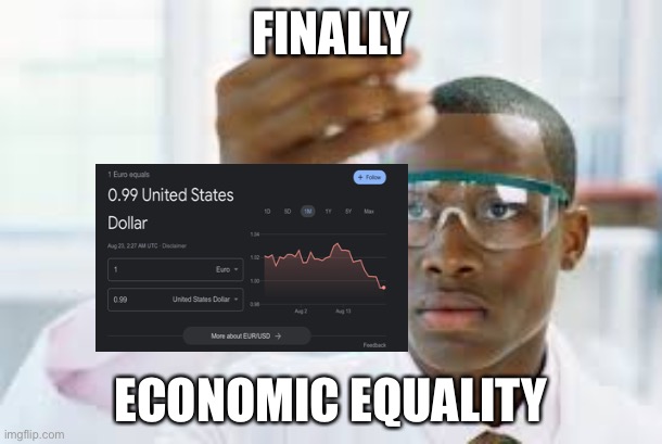 economy (sorry for bad image input) | FINALLY; ECONOMIC EQUALITY | image tagged in finally,memes,economics | made w/ Imgflip meme maker