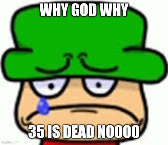 Sad Bambi From FNF | WHY GOD WHY 35 IS DEAD NOOOO | image tagged in sad bambi from fnf | made w/ Imgflip meme maker