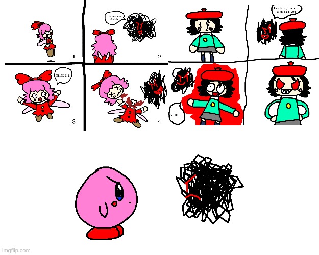 My own lore | image tagged in kirby,gore,blood,ribbon,adeleine,comics | made w/ Imgflip meme maker