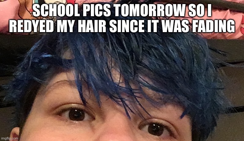 why are my eyes asymmetrical | SCHOOL PICS TOMORROW SO I REDYED MY HAIR SINCE IT WAS FADING | made w/ Imgflip meme maker