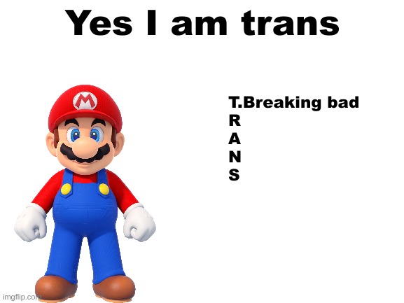 Blank White Template | Yes I am trans; T.Breaking bad
R
A
N
S | image tagged in blank white template | made w/ Imgflip meme maker