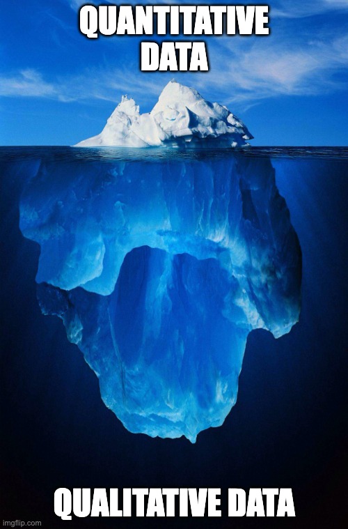 iceberg | QUANTITATIVE DATA; QUALITATIVE DATA | image tagged in iceberg | made w/ Imgflip meme maker