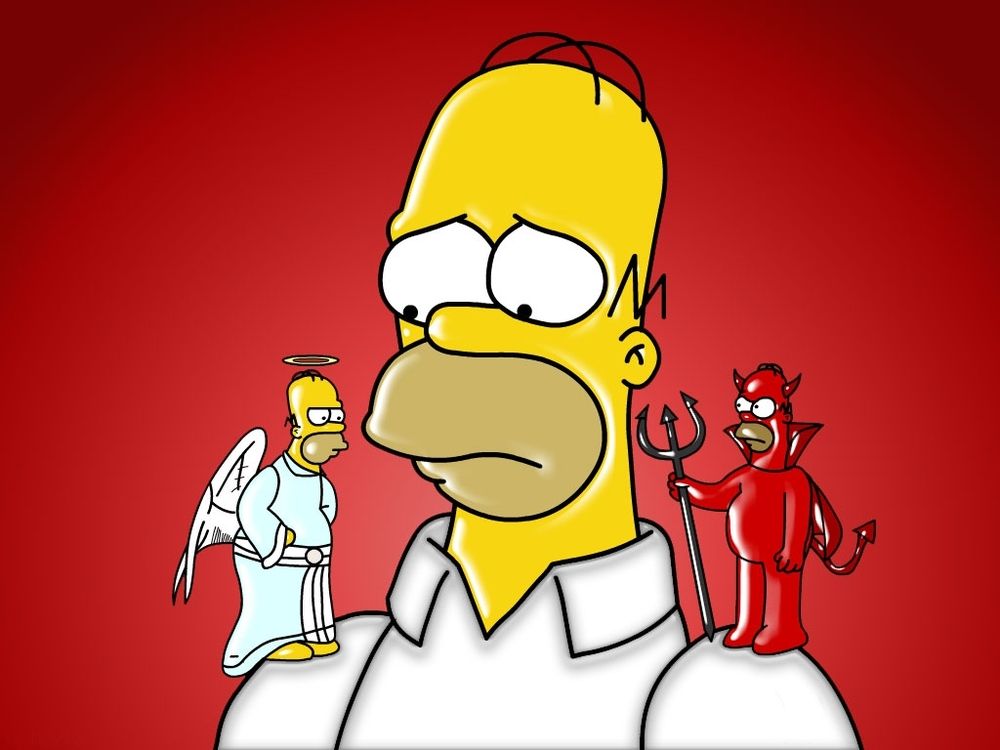 Homer devil and angel on shoulder Blank Meme Template