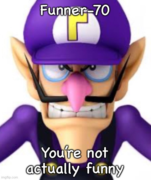 Waluigi facing front | Funner-70; You’re not actually funny | image tagged in waluigi facing front | made w/ Imgflip meme maker