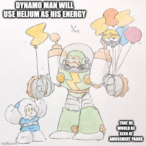 Ice Man and Dynamo Man | DYNAMO MAN WILL USE HELIUM AS HIS ENERGY; THAT HE WOULD BE SEEN AT AMUSEMENT PARKS | image tagged in iceman,dynamoman,megaman,memes | made w/ Imgflip meme maker