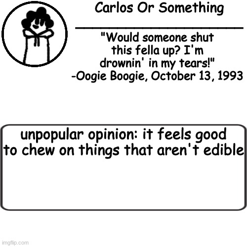 bgtrgtrgtfrtrgfv | unpopular opinion: it feels good to chew on things that aren't edible | made w/ Imgflip meme maker