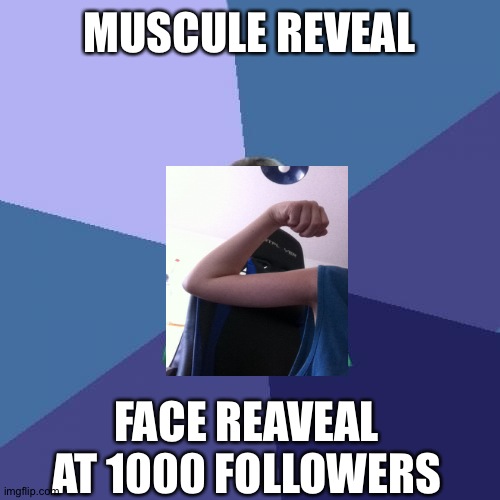 My muscles reveal | MUSCULE REVEAL; FACE REAVEAL AT 1000 FOLLOWERS | image tagged in memes,success kid,muscles | made w/ Imgflip meme maker