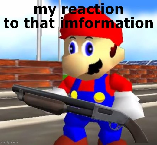 SMG4 Shotgun Mario | my reaction to that imformation | image tagged in smg4 shotgun mario | made w/ Imgflip meme maker