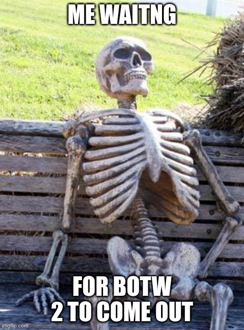 Waiting Skeleton Meme | ME WAITNG; FOR BOTW 2 TO COME OUT | image tagged in memes,waiting skeleton | made w/ Imgflip meme maker