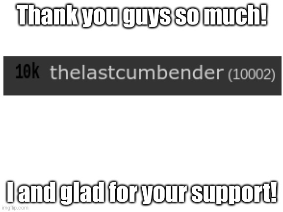 thank you guys "Don't upvote this is only a thank you" | Thank you guys so much! I and glad for your support! | image tagged in blank white template | made w/ Imgflip meme maker