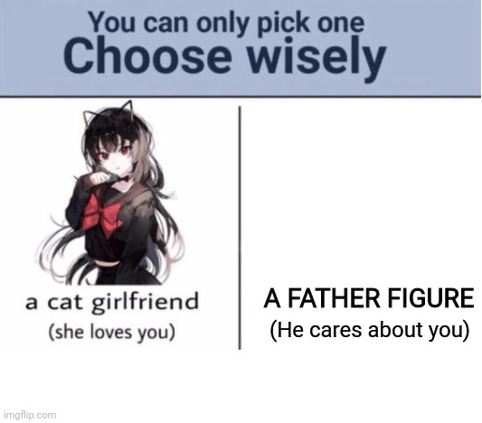 Choose wisely | A FATHER FIGURE; (He cares about you) | image tagged in choose wisely | made w/ Imgflip meme maker