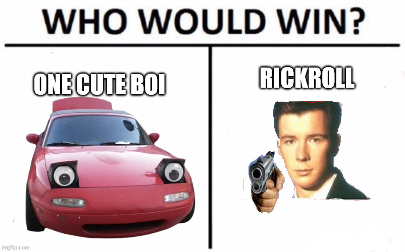 Who Would Win? Meme | RICKROLL; ONE CUTE BOI | image tagged in memes,who would win | made w/ Imgflip meme maker