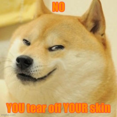 evil doge | NO YOU tear off YOUR skin | image tagged in evil doge | made w/ Imgflip meme maker