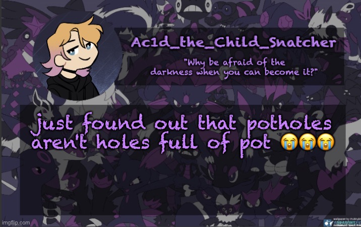 . | just found out that potholes aren't holes full of pot 😭😭😭 | made w/ Imgflip meme maker
