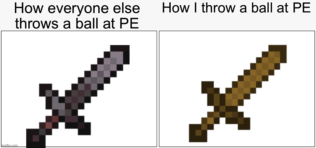 No title | How everyone else throws a ball at PE; How I throw a ball at PE | image tagged in memes,blank comic panel 2x1,school | made w/ Imgflip meme maker