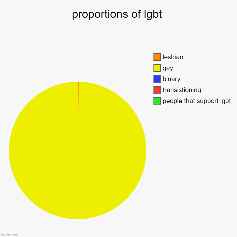 lgbt proportions | proportions of lgbt | people that support lgbt, transistioning, binary, gay, lesbian | image tagged in charts,pie charts | made w/ Imgflip chart maker