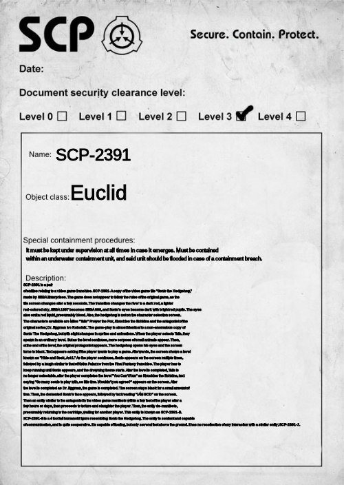 SCP-2391 Document Blank Meme Template