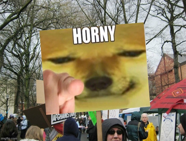 Horny | image tagged in blank protest sign | made w/ Imgflip meme maker