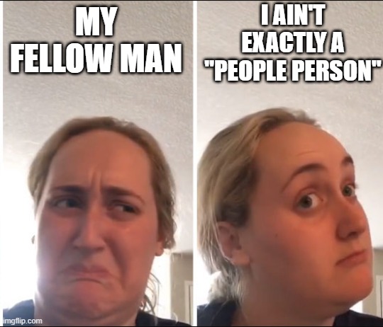 Kombucha Girl | I AIN'T EXACTLY A "PEOPLE PERSON"; MY FELLOW MAN | image tagged in kombucha girl | made w/ Imgflip meme maker