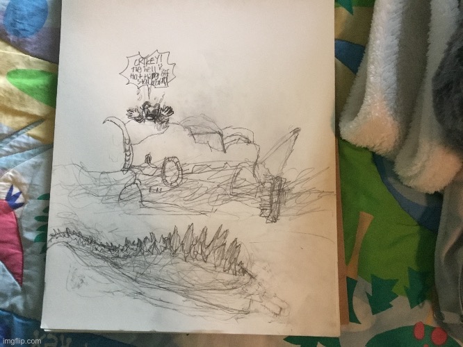 Marine sees Godzilla | image tagged in godzilla,sonic the hedgehog,drawing | made w/ Imgflip meme maker