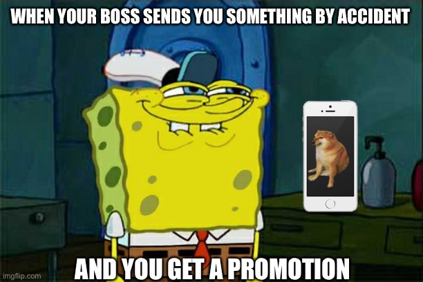 Bonus Boss ;) | WHEN YOUR BOSS SENDS YOU SOMETHING BY ACCIDENT; AND YOU GET A PROMOTION | image tagged in memes,don't you squidward,fun,fun stream,fresh memes | made w/ Imgflip meme maker