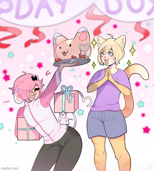 Birthday Boy (By Freakster) | image tagged in furry,femboy,cute,adorable,birthday,cake | made w/ Imgflip meme maker