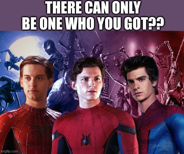 spiderman | THERE CAN ONLY BE ONE WHO YOU GOT?? | image tagged in peter parker,spiderman | made w/ Imgflip meme maker