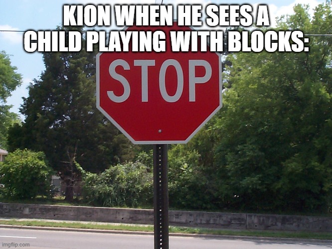 Stop sign | KION WHEN HE SEES A CHILD PLAYING WITH BLOCKS: | image tagged in stop sign,memes,president_joe_biden | made w/ Imgflip meme maker