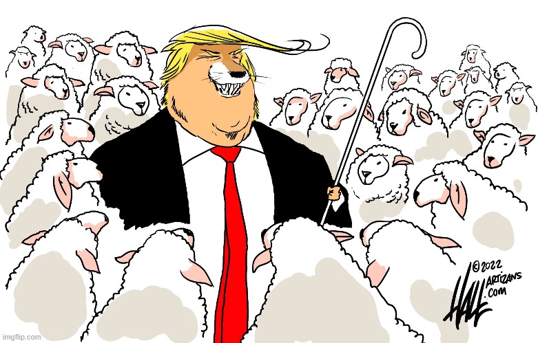 OMG this is the PERFECT political cartoon! | image tagged in wolf,sheeple,stupid sheep,easily led,idiot,followers | made w/ Imgflip meme maker