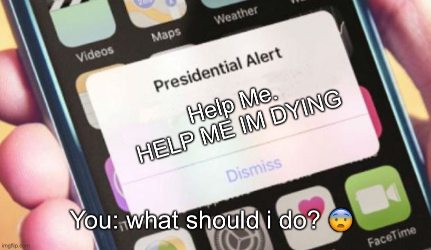 Presidential Alert | Help Me. HELP ME IM DYING; You: what should i do? 😨 | image tagged in memes,presidential alert | made w/ Imgflip meme maker