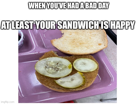 Ha | WHEN YOU’VE HAD A BAD DAY; AT LEAST YOUR SANDWICH IS HAPPY | image tagged in sandwich | made w/ Imgflip meme maker