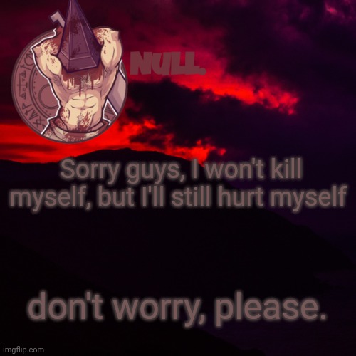 Sorry guys, I won't kill myself, but I'll still hurt myself; don't worry, please. | made w/ Imgflip meme maker