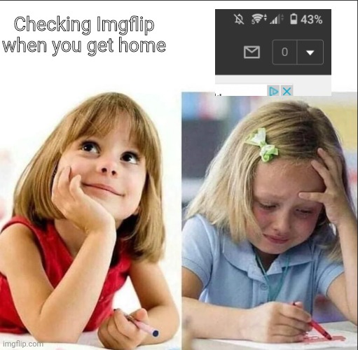 Happy sad girl | Checking Imgflip when you get home | image tagged in happy sad girl | made w/ Imgflip meme maker