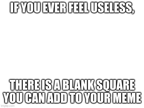 it tru | IF YOU EVER FEEL USELESS, THERE IS A BLANK SQUARE YOU CAN ADD TO YOUR MEME | image tagged in blank white template | made w/ Imgflip meme maker