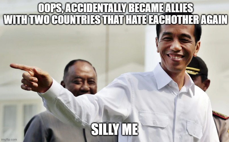 Allies with Russia and America and China, North and South Korea... | OOPS, ACCIDENTALLY BECAME ALLIES WITH TWO COUNTRIES THAT HATE EACHOTHER AGAIN; SILLY ME | image tagged in history memes | made w/ Imgflip meme maker