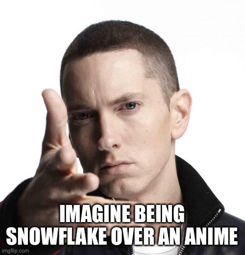 Eminem video game logic | IMAGINE BEING SNOWFLAKE OVER AN ANIME | image tagged in eminem video game logic | made w/ Imgflip meme maker