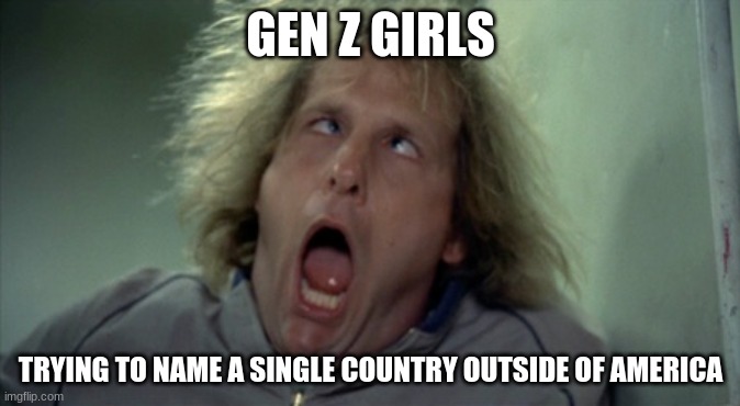 z | GEN Z GIRLS; TRYING TO NAME A SINGLE COUNTRY OUTSIDE OF AMERICA | image tagged in memes,scary harry,gen z | made w/ Imgflip meme maker