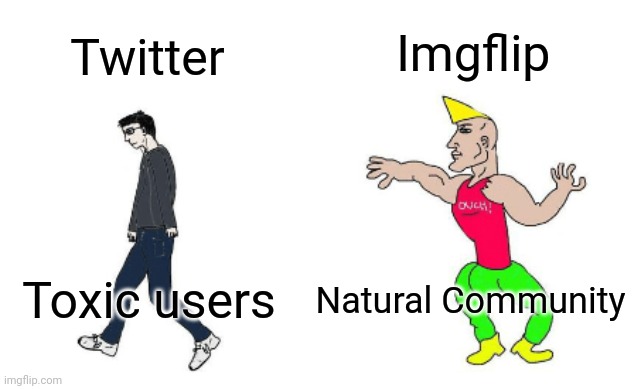 Virgin vs Chad | Imgflip; Twitter; Natural Community; Toxic users | image tagged in virgin vs chad | made w/ Imgflip meme maker