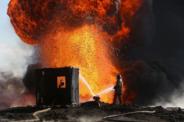 burning oil well Qayyara, Iraq | image tagged in burning oil well qayyara iraq | made w/ Imgflip meme maker