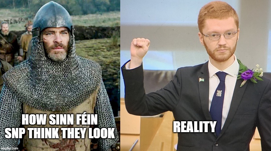 Sinn Fein SNP | HOW SINN FÉIN SNP THINK THEY LOOK; REALITY | image tagged in ross greer,snp,sinn fein,ira,republicanism,scottish independence | made w/ Imgflip meme maker