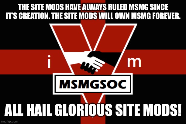 MSMGSOC flag | THE SITE MODS HAVE ALWAYS RULED MSMG SINCE IT’S CREATION. THE SITE MODS WILL OWN MSMG FOREVER. ALL HAIL GLORIOUS SITE MODS! | image tagged in msmgsoc flag | made w/ Imgflip meme maker