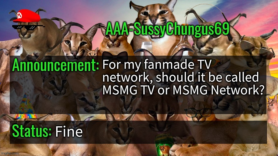 yea | For my fanmade TV network, should it be called MSMG TV or MSMG Network? Fine | image tagged in memes,funny,aaa-sussychungus69 announcement template,msmg network,msmg tv,msmg | made w/ Imgflip meme maker