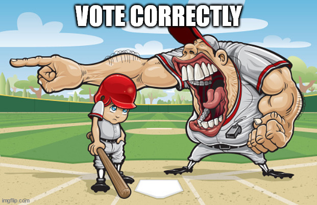 Kid getting yelled at an angry baseball coach no watermarks | VOTE CORRECTLY | image tagged in kid getting yelled at an angry baseball coach no watermarks | made w/ Imgflip meme maker