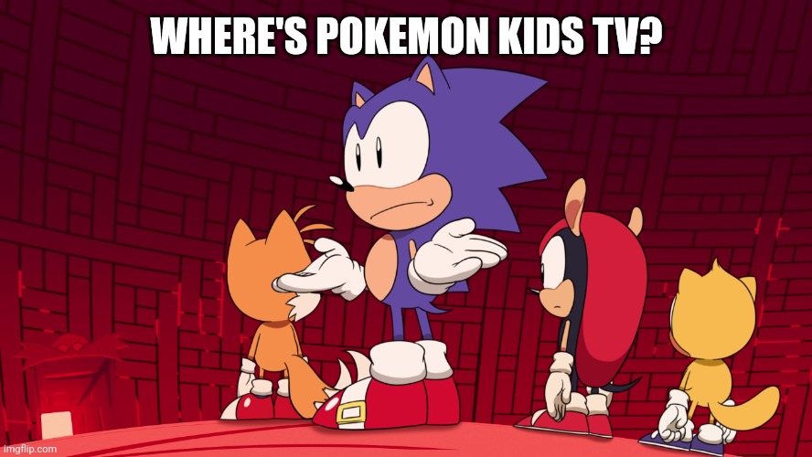 What's Your Pokemon Kids TV? | WHERE'S POKEMON KIDS TV? | image tagged in sonic mania adventures confusion,pokemon,anime,sonic mania | made w/ Imgflip meme maker