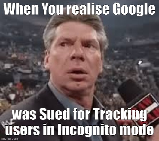 Vince McMahon Realises he was getting Tracked looking at Female b***s | When You realise Google; was Sued for Tracking users in Incognito mode | image tagged in vince mcmahon surprised,incognito,google | made w/ Imgflip meme maker